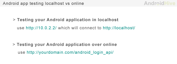 android testing app localhost vs online