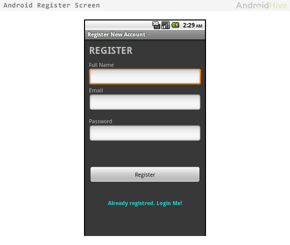 android registration screen android registration screen