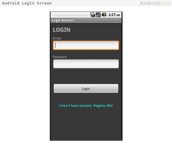 android login screen android login screen